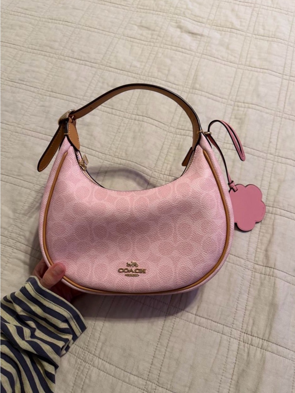 Coach Pink Leather Emily bag with  Floral Charm